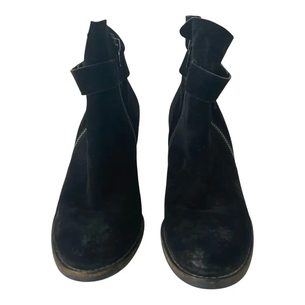 Paul Green Dallas Black Suede Stacked Heeled Ankle Boots Size 8 US - Picture 3 of 10